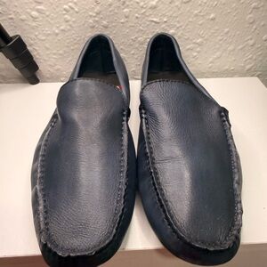 Men's Navy Leather Slip-On Loafers